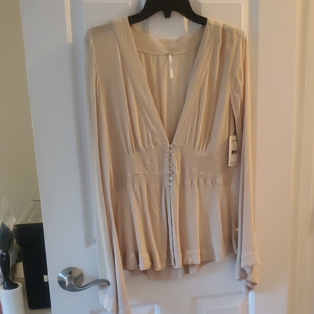 Free People Cream V-Neck Blouse
